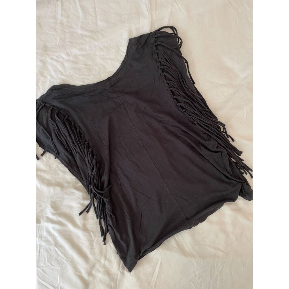 Free People Western Boho Style Y2K Women's Fringe Sleeve Black Top Size M - Picture 5 of 10